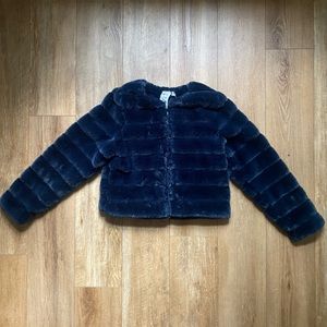 Sadie & Sage faux fir navy crop coat size SM